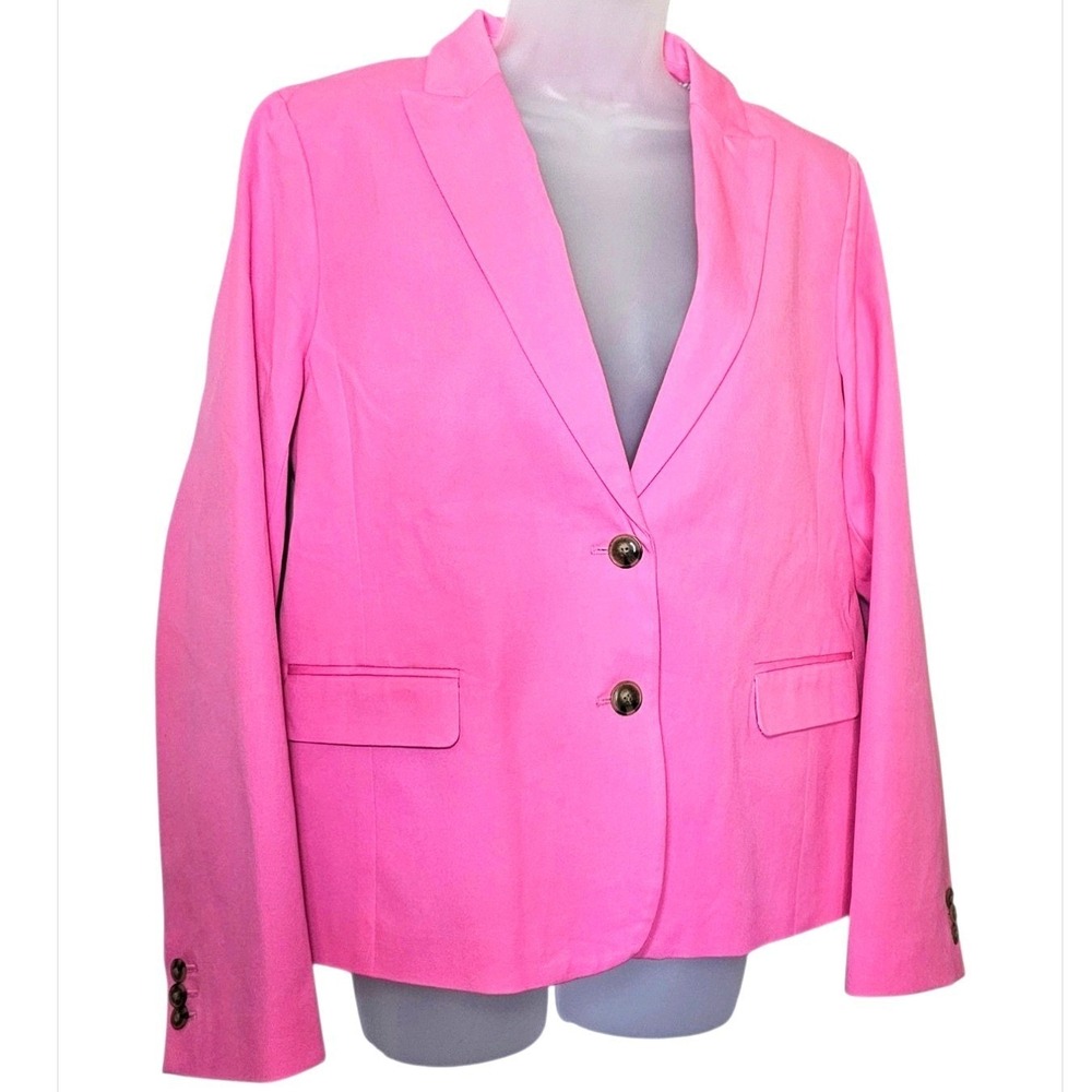 J. Crew Barbie Pink Blazer Thin Blue Stripe Lining Two Button‎ Closure Sz 12 NWT